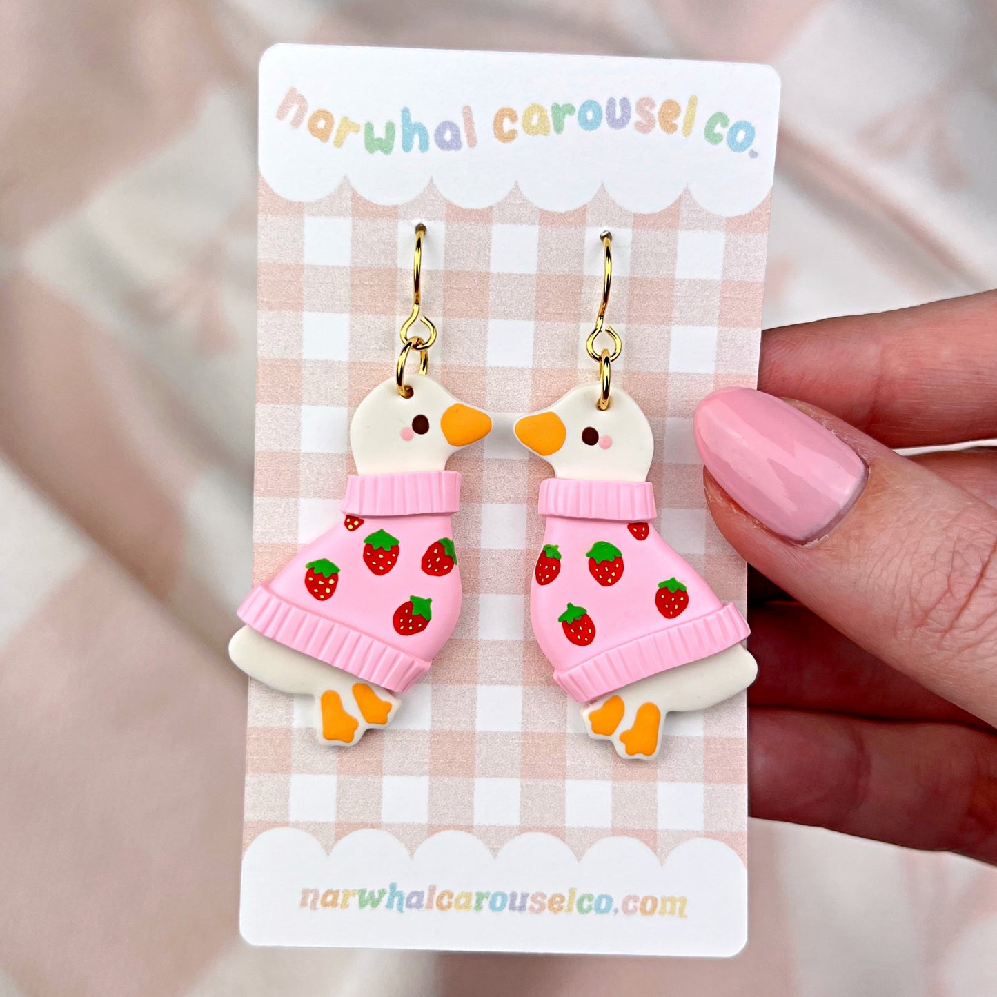 Strawberry Sweater Maisie the Goose Polymer Clay Earrings