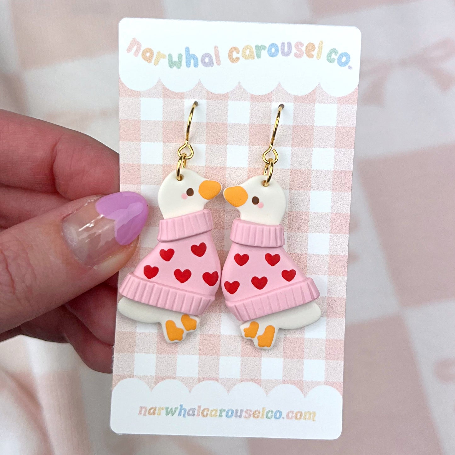 Heart Sweater Maisie the Goose Polymer Clay Earrings