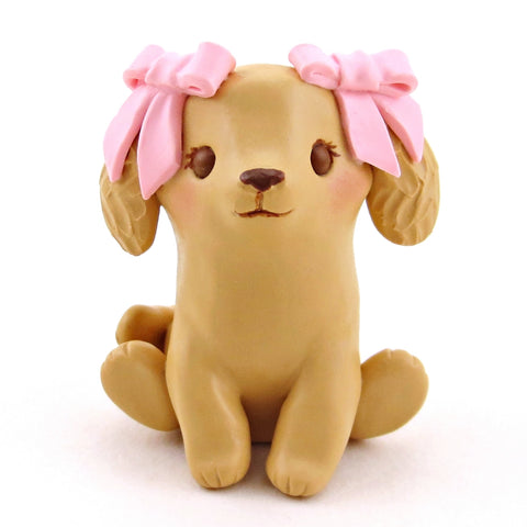 Golden Retriever Puppy with Pink Bows Figurine - Polymer Clay Spring Collection