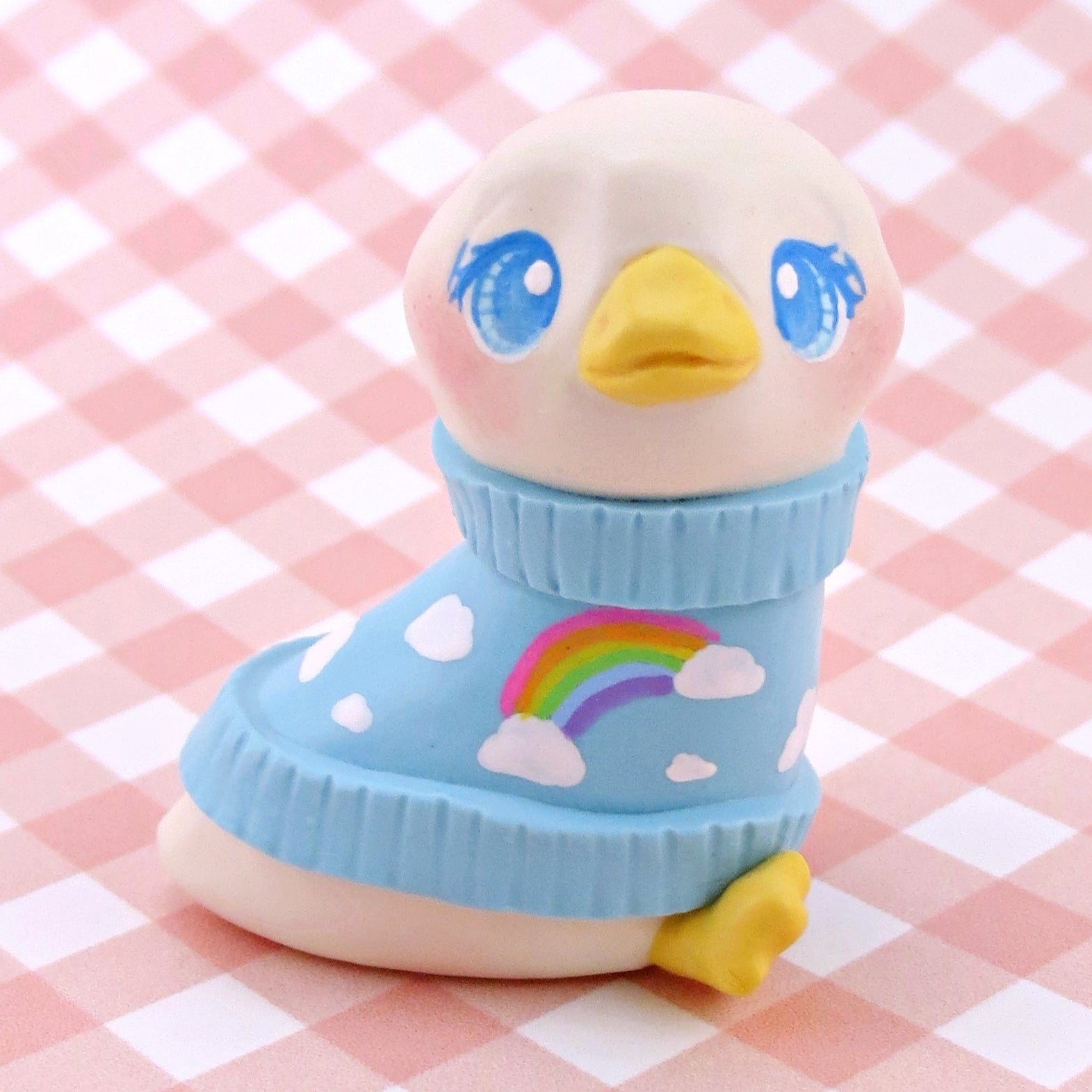 Goose In A Cloud And Rainbow Sweater Figurine Polymer Clay Spring Co goose-in-a-cloud-and-rainbow-sweater-figurine-polymer-clay-spring-co