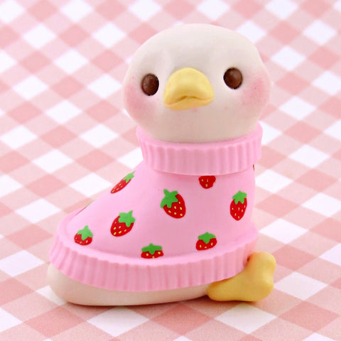 Maisie the Goose in a Strawberry Sweater Figurine - Polymer Clay Spring Collection