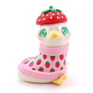Goose in a Strawberry Sweater and Beret Figurine - Polymer Clay Winter Collection