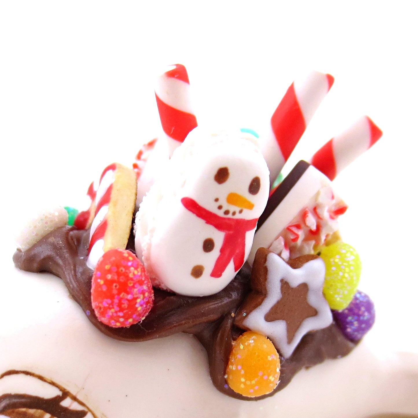 White Chocolate Christmas Dessert Narwhal Figurine - Polymer Clay Christmas Animals