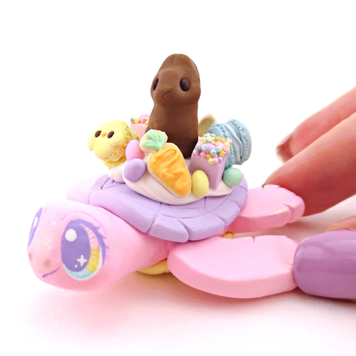 Pink Easter Dessert Turtle Figurine - Polymer Clay Spring and Easter Animals