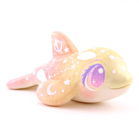 Peachy Ombre Constellation Orca Figurine - Polymer Clay Celestial Sea Animals