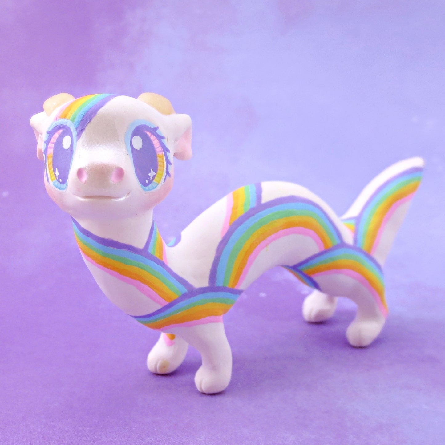 Rainbow Noodle Dragon Figurine - Polymer Clay Rainbow Animals