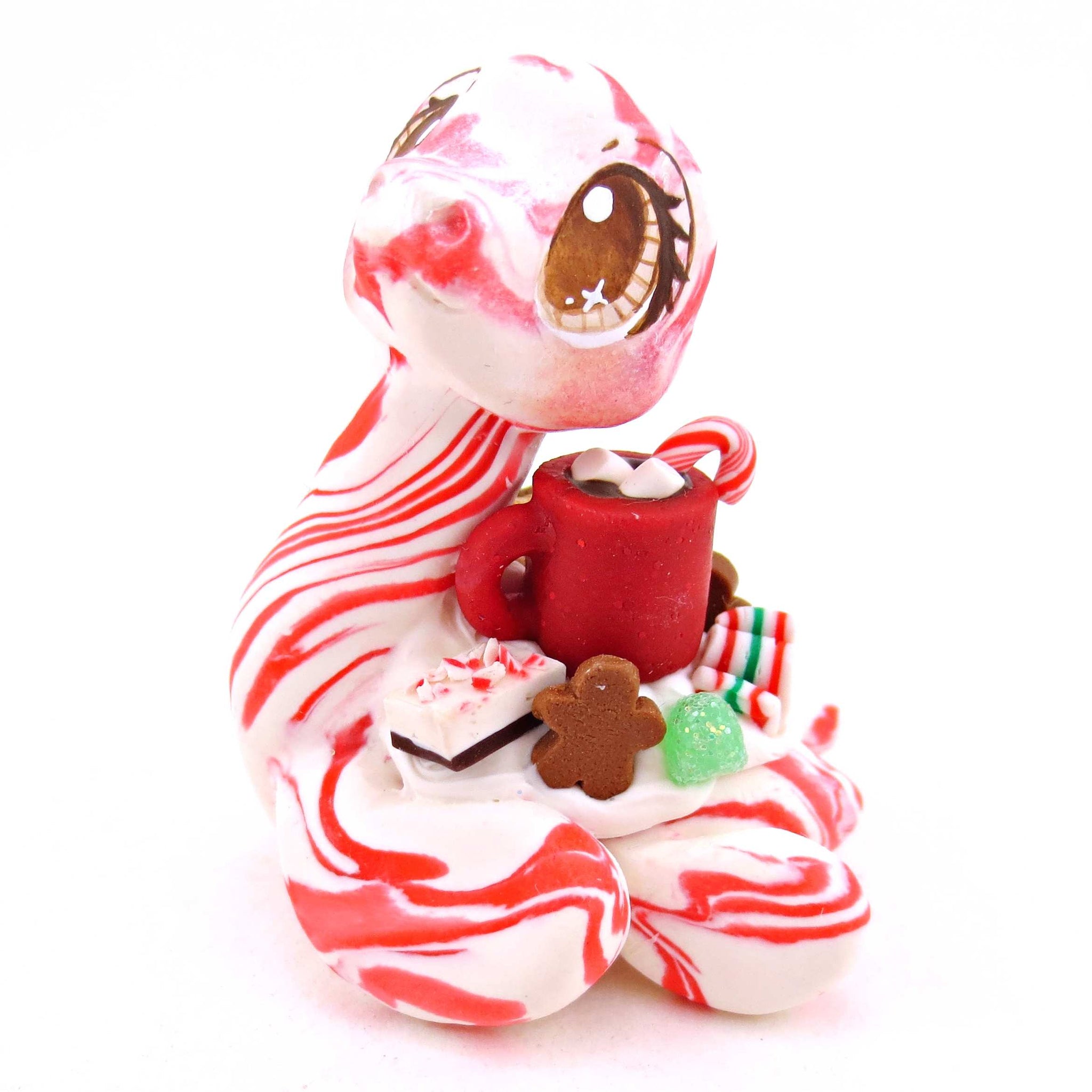 Candy Cane Christmas Dessert Nessie - Polymer Clay Animals Christmas Collection