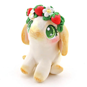 Strawberry Crown Holland Lop Bunny Figurine - Polymer Clay Cottagecore Spring Animal Collection