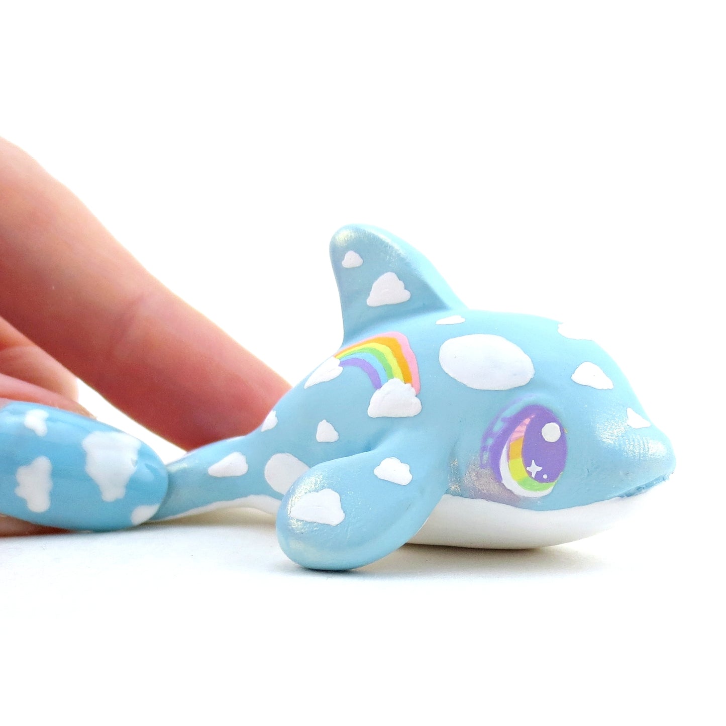 Cloud and Rainbow Orca Figurine - Polymer Clay Doodle Ocean Collection