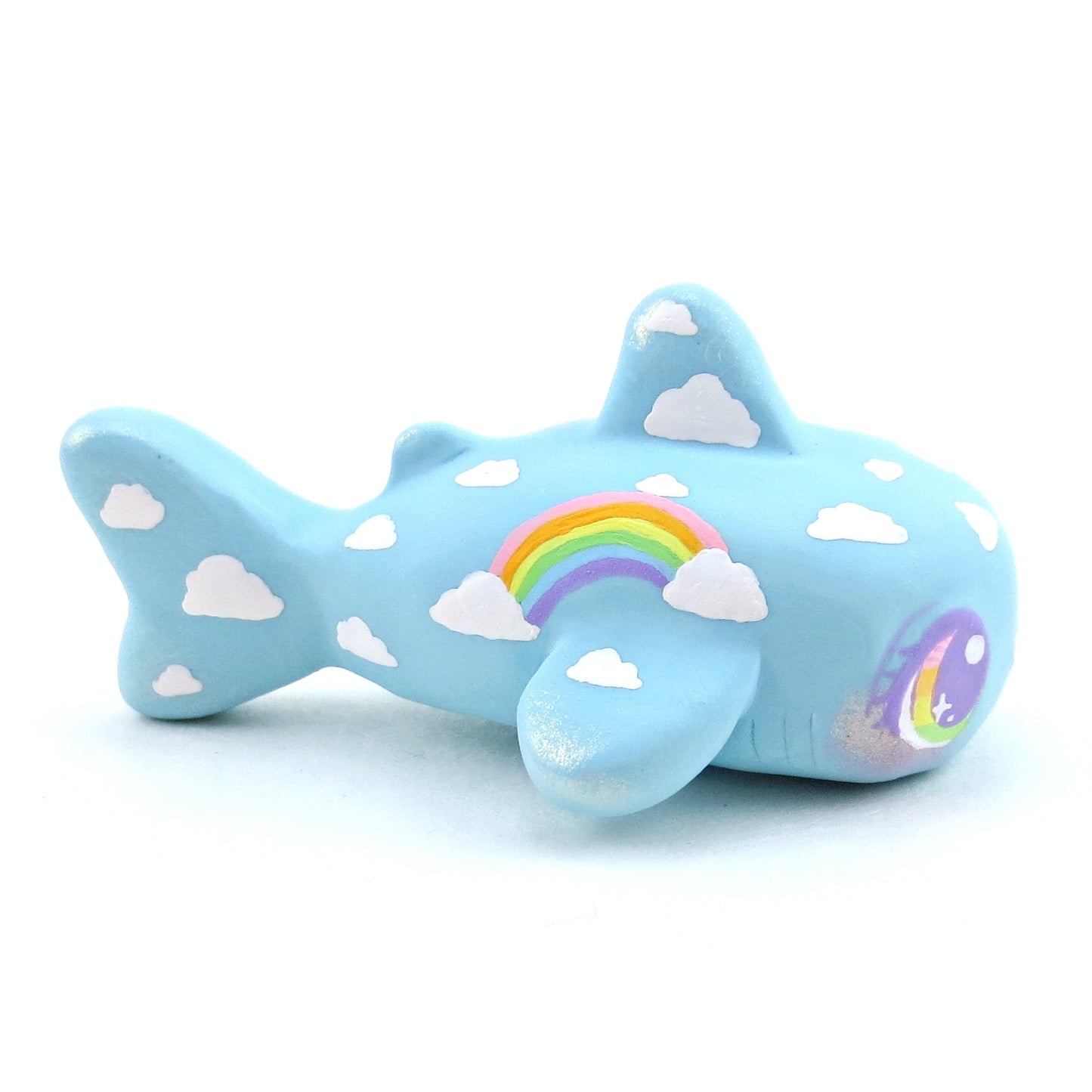 Cloud and Rainbow Whale Shark Figurine - Polymer Clay Doodle Ocean Collection