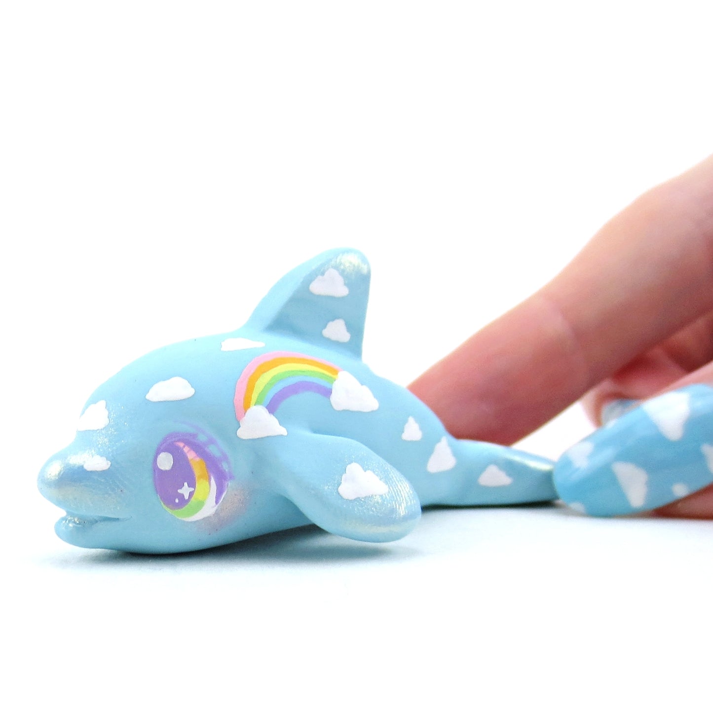 Cloud and Rainbow Dolphin Figurine - Polymer Clay Doodle Ocean Collection
