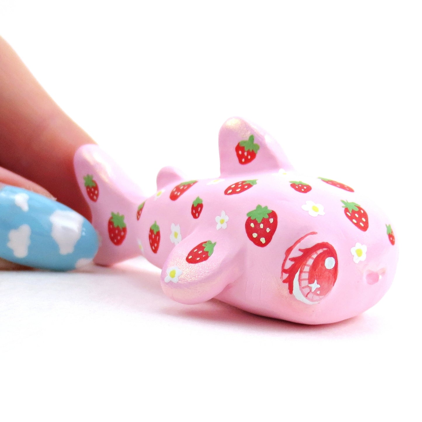 Strawberry Whale Shark Figurine - Polymer Clay Doodle Ocean Collection