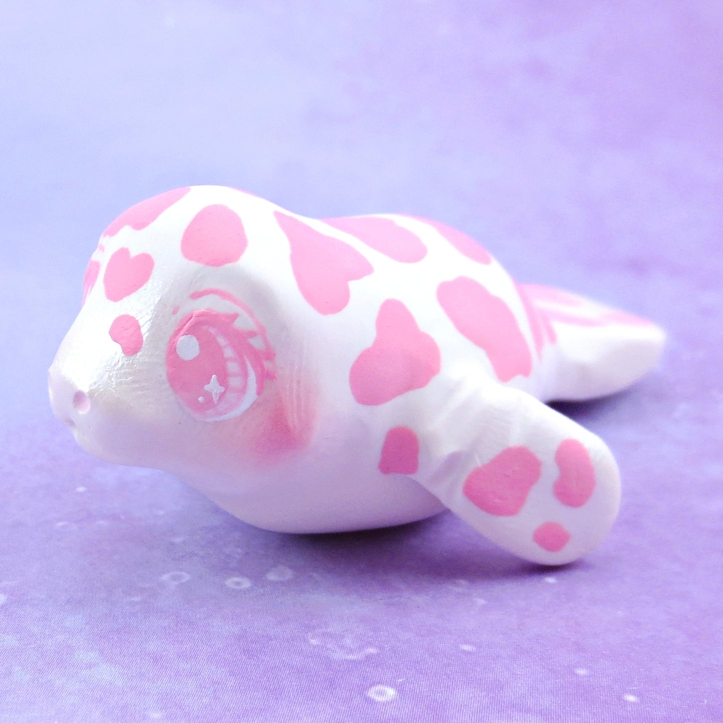Pink Cow Spotted Manatee Figurine - Polymer Clay Doodle Ocean Collection