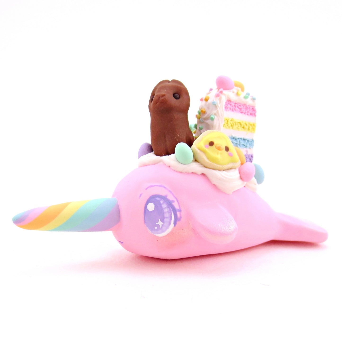 Pink Easter Dessert Narwhal Figurine - Polymer Clay Easter Animal Collection