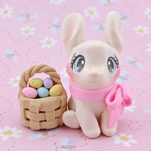 Bunny with an Easter Basket Figurine - Polymer Clay Easter Animal Collection