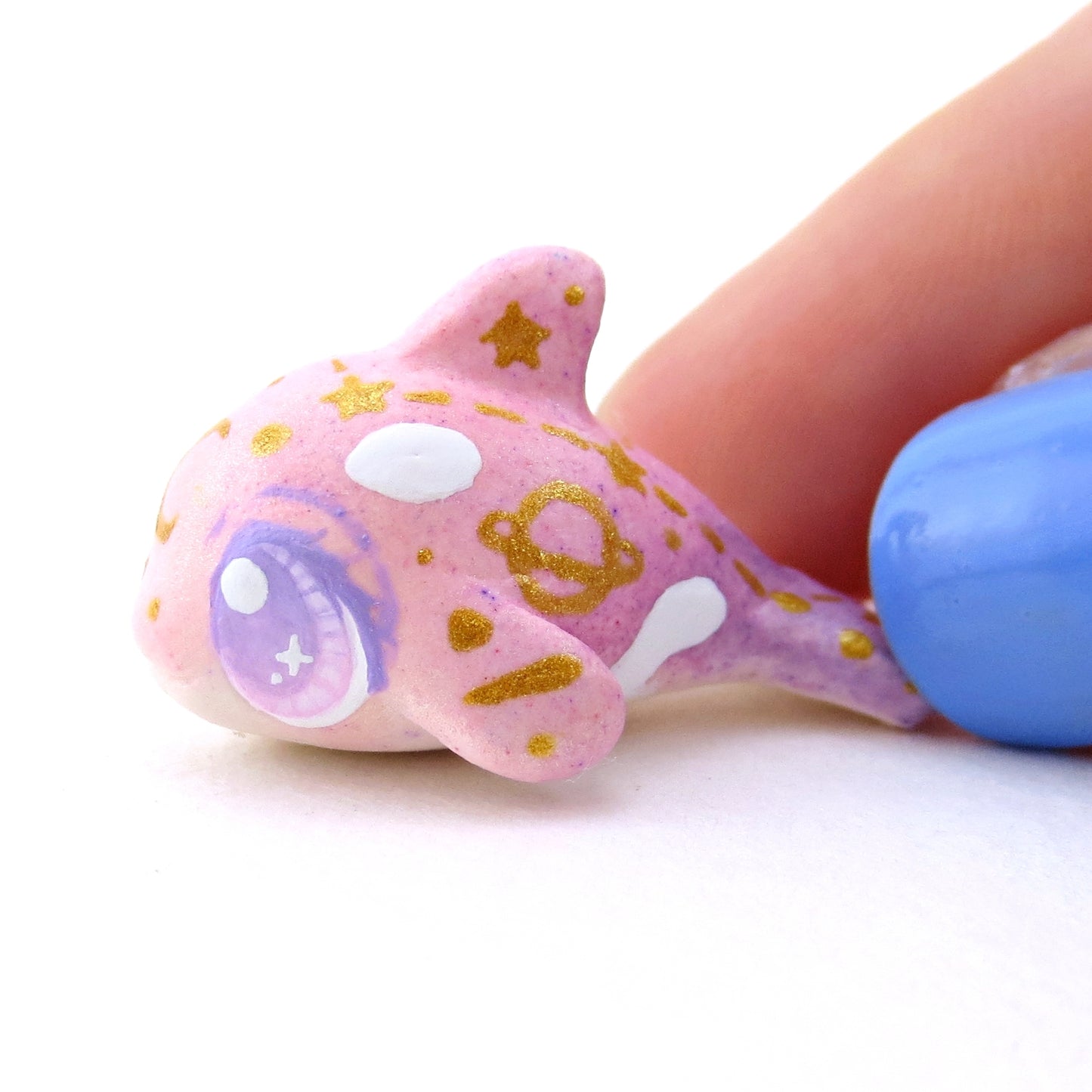 Mini Baby Pink/Purple Constellation Ombre Orca Whale Figurine - Polymer Clay Enchanted Ocean Animals