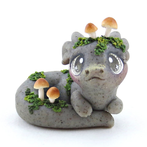 Fairytale Fall Mushroom Stone Gargoyle Baby Dragon Figurine - Polymer Clay Fall Collection