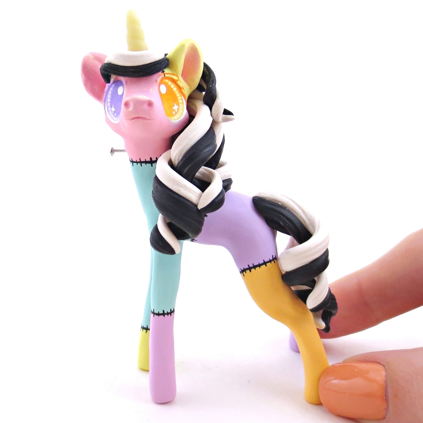 Frankenunicorn Pastel Patchwork Frankenstein Unicorn Figurine - Version 1 - Polymer Clay Halloween Animals