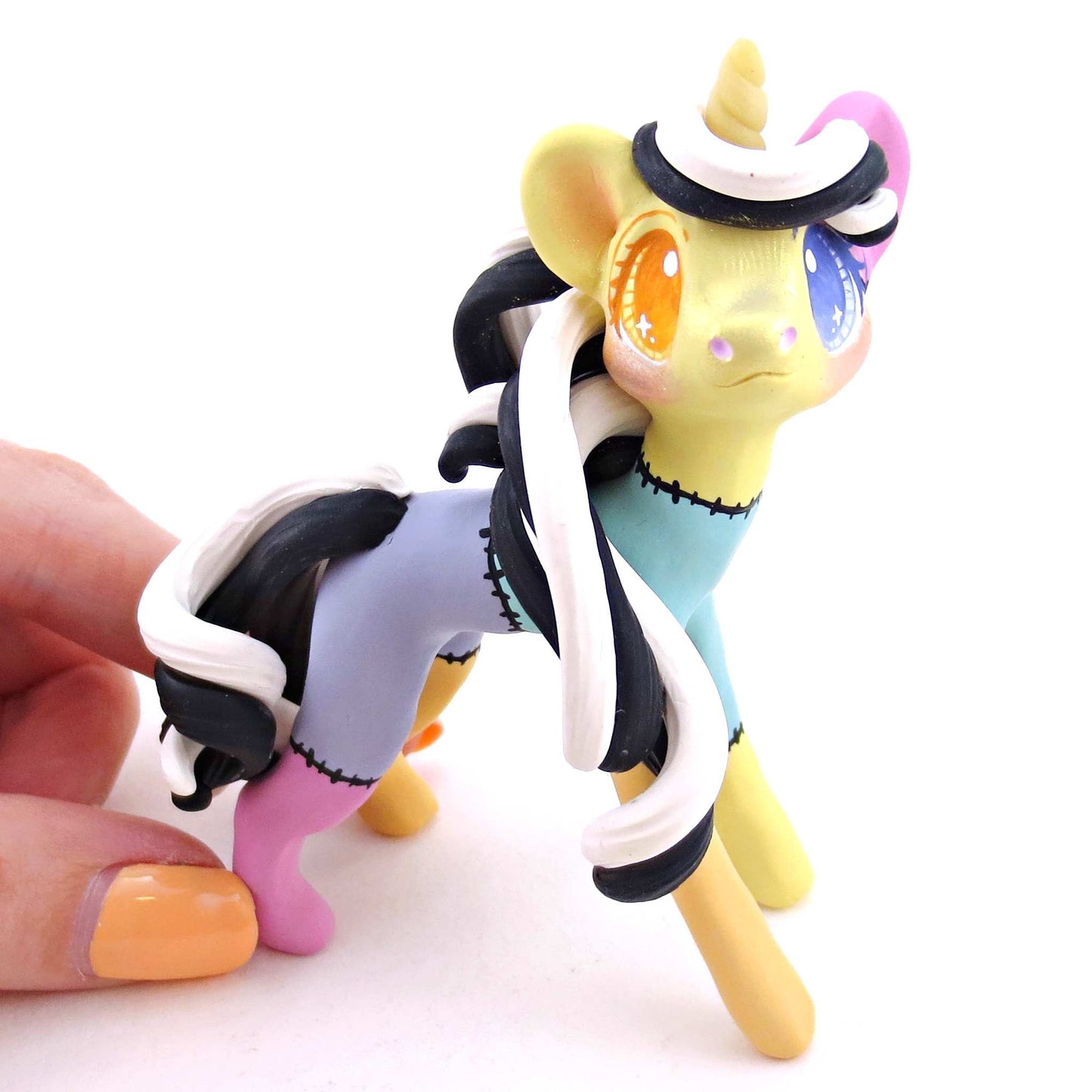 Patchwork Unicorn Figurine - Version 2 - Polymer Clay Spooky Season Animal Collection