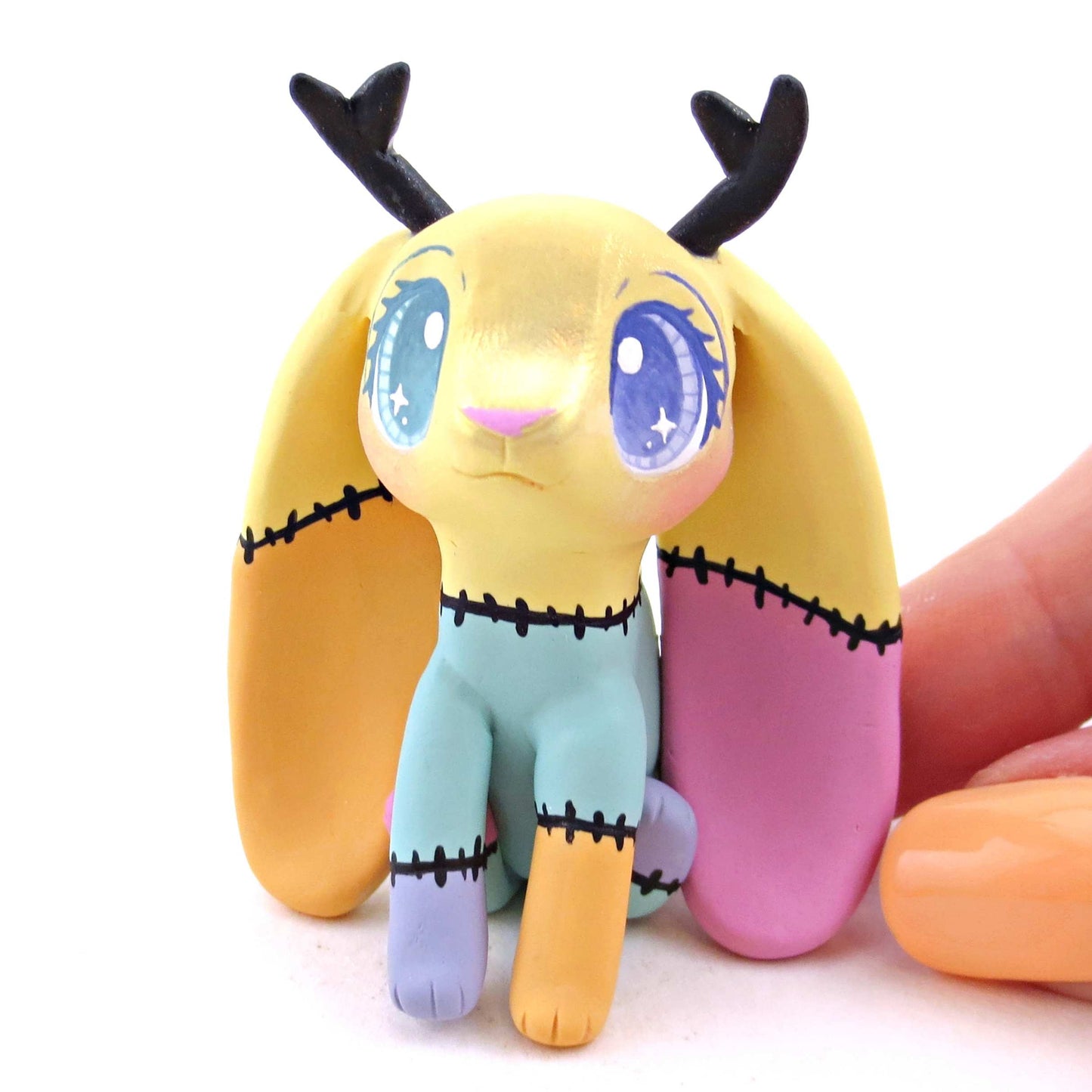 Patchwork Jackalope Figurine - Polymer Clay Spooky Season Animal Collection