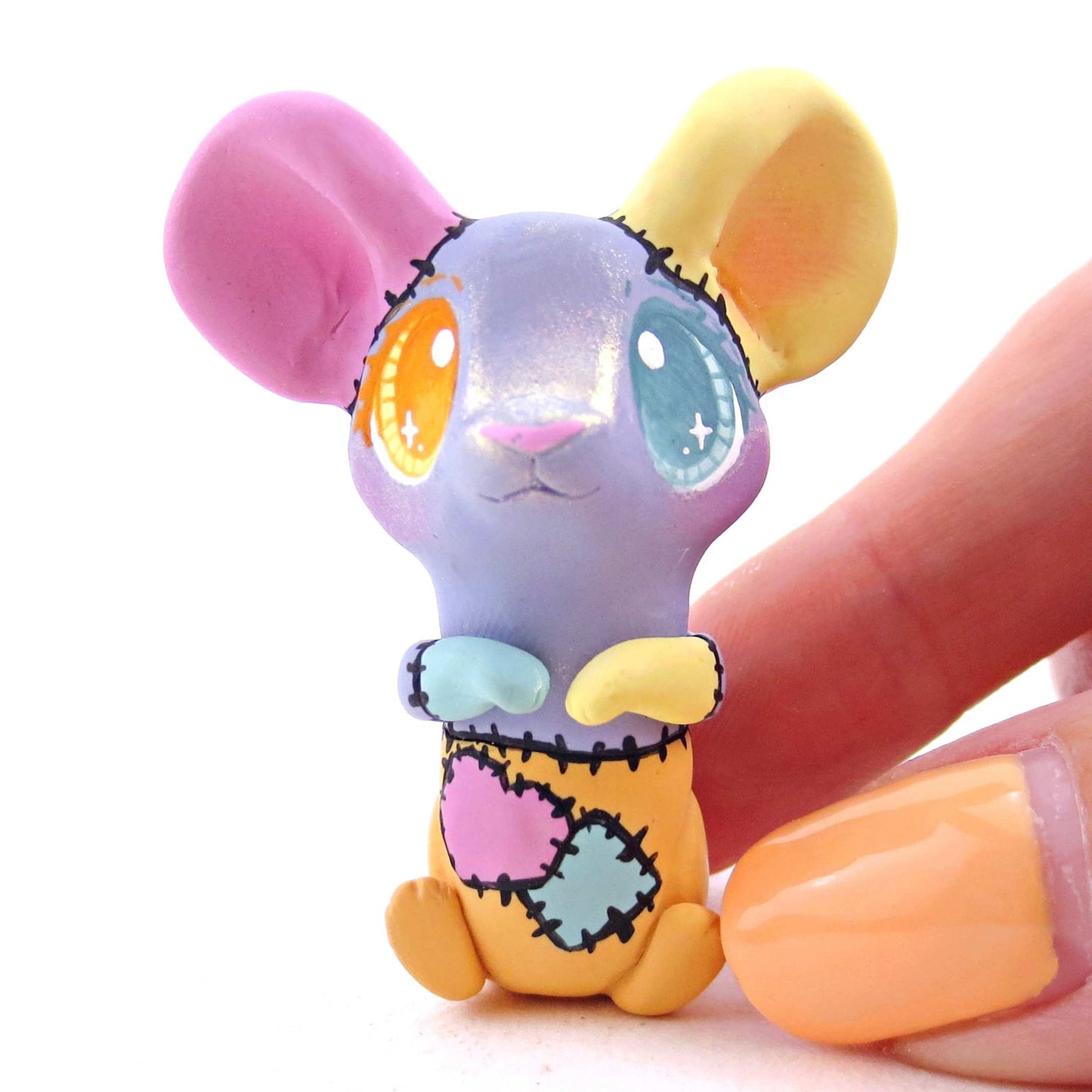 Patchwork Mouse Figurine - Polymer Clay Spooky Season Animal Collection
