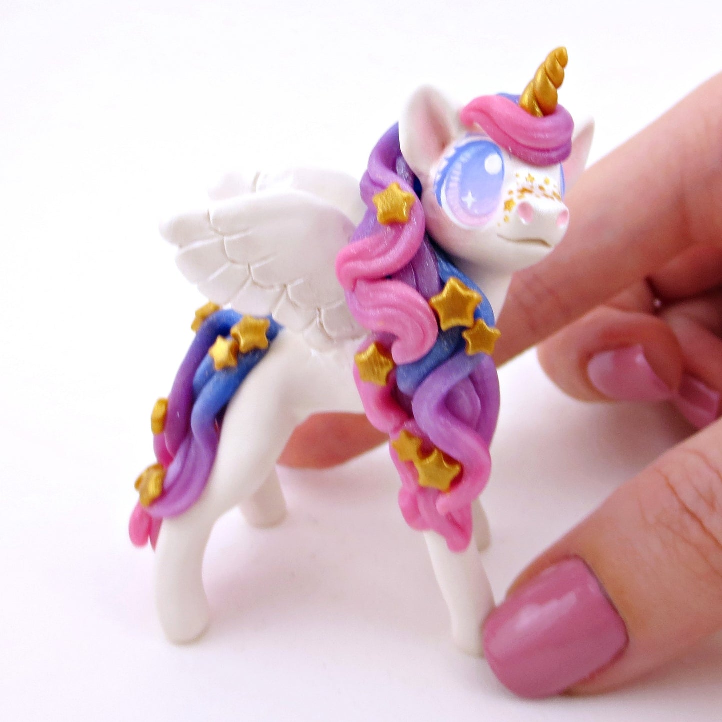 Galaxy Mane/Tail Winged Unicorn Pegasus Figurine - Polymer Clay Magical Creatures