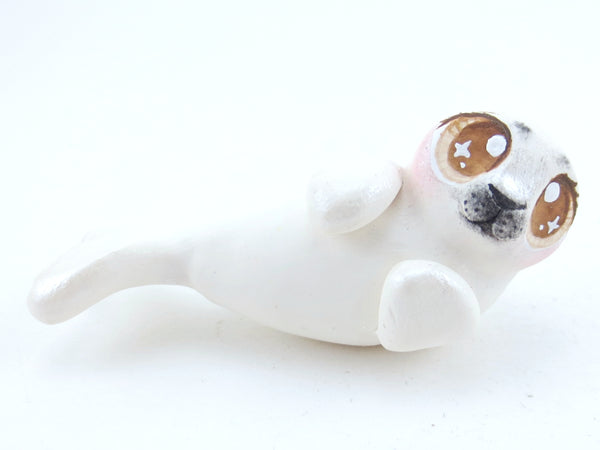 Brown Eyed Baby Seal Figurine - Polymer Clay Kawaii Animals