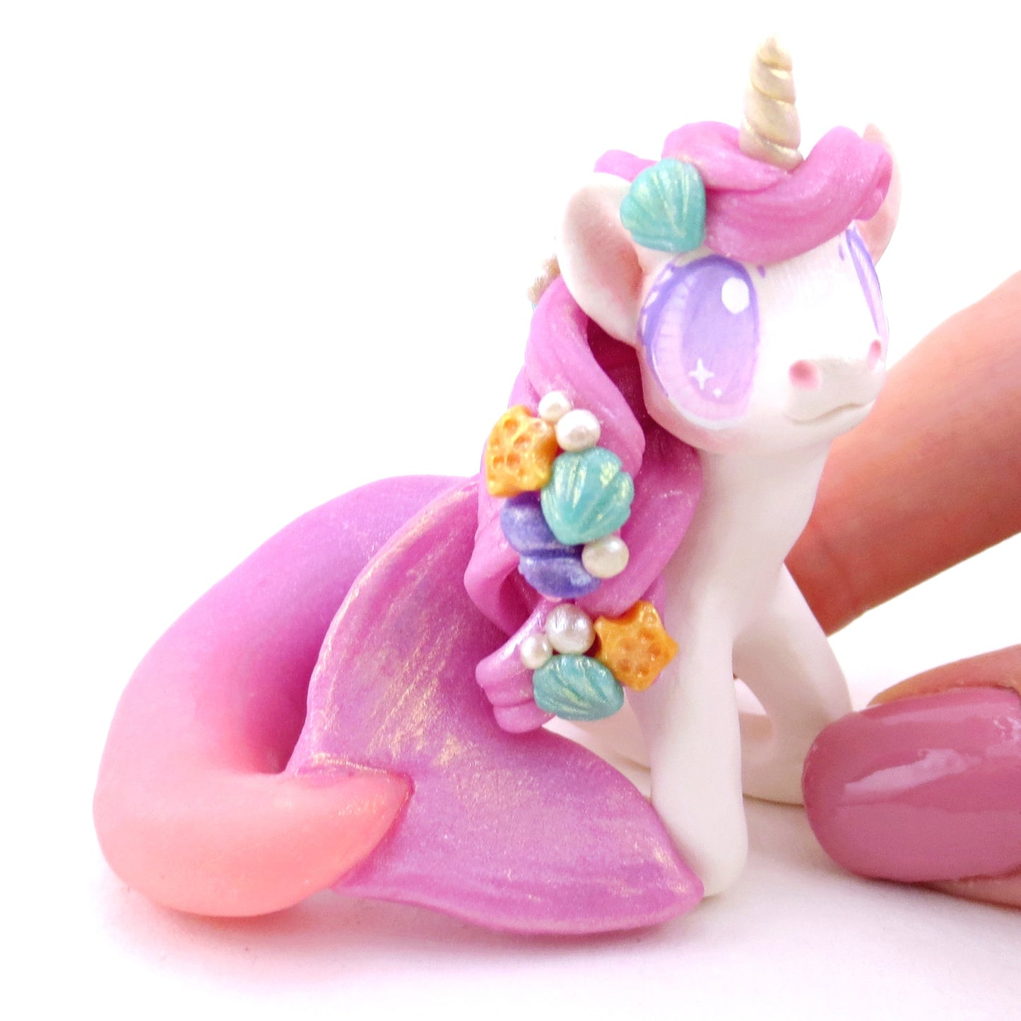 Pink/Purple Sea Unicorn Hippocampus Figurine - Polymer Clay Enchanted Ocean Animals