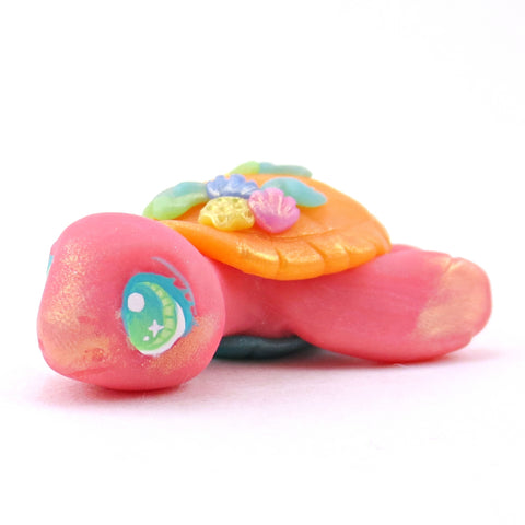 Seashell Pink/Orange/Blue Sea Turtle Figurine - Polymer Clay Ocean Collection