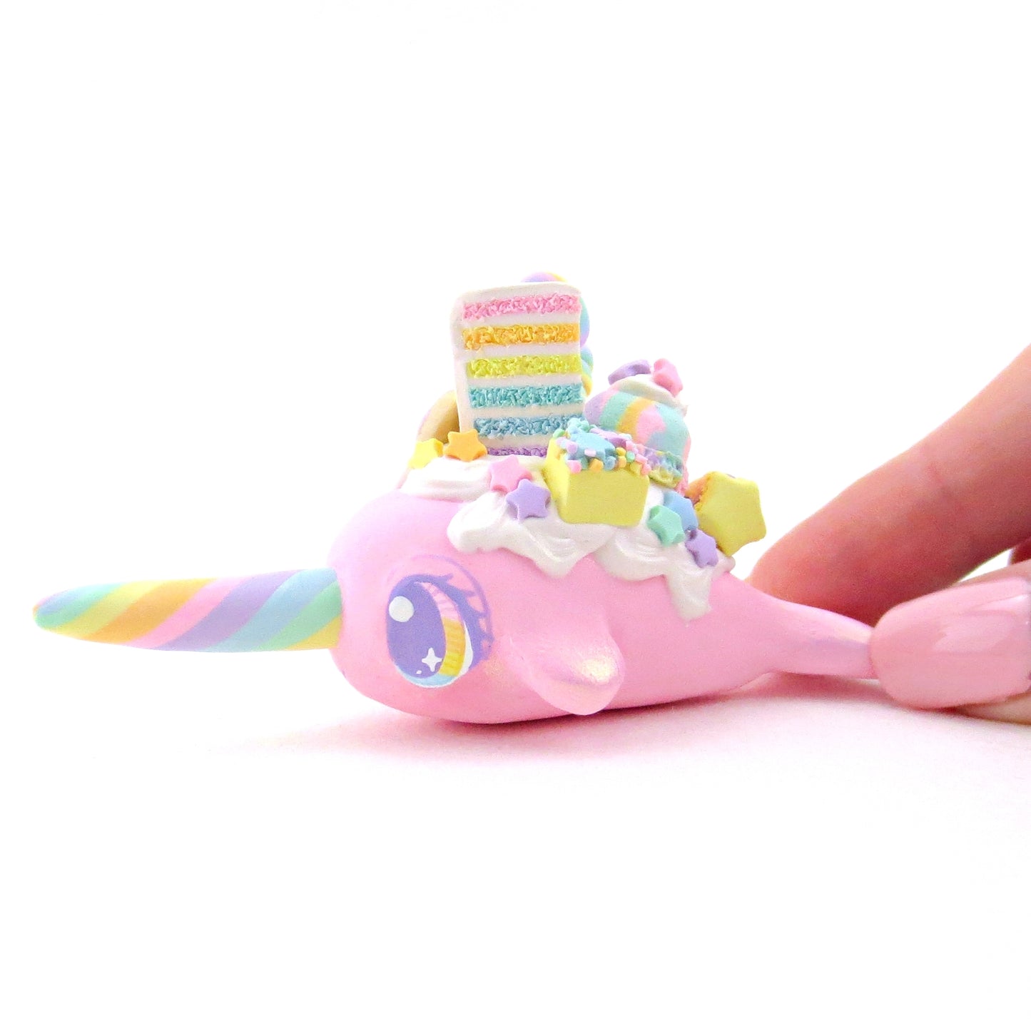 Rainbow Dessert Pink Narwhal Figurine - Polymer Clay Rainbow Animals