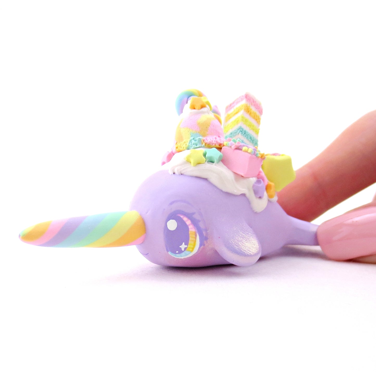 Rainbow Dessert Purple Narwhal Figurine - Polymer Clay Rainbow Animals