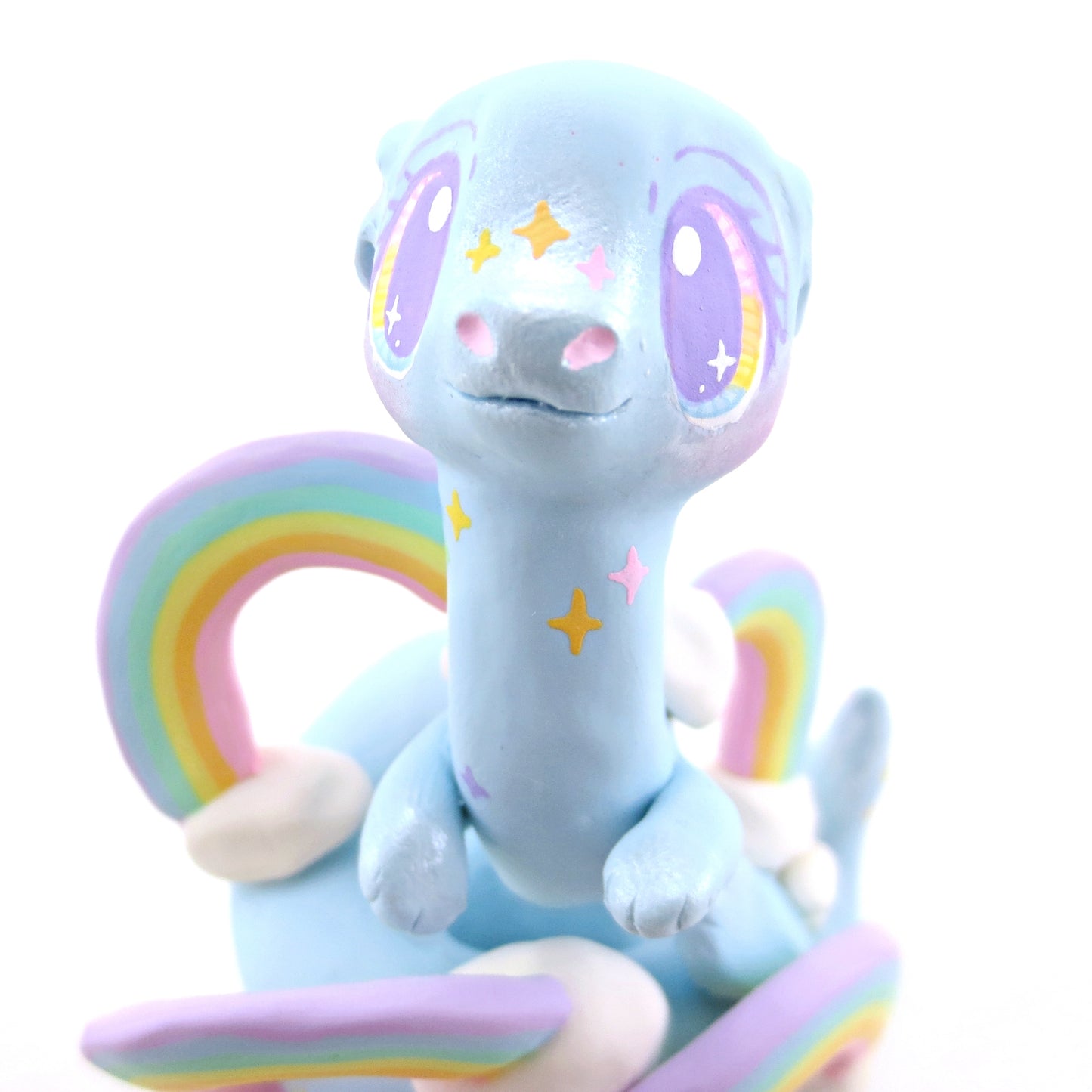 Rainbow Sky Cloud Spiral Noodle Dragon Figurine - Polymer Clay Rainbow Animals