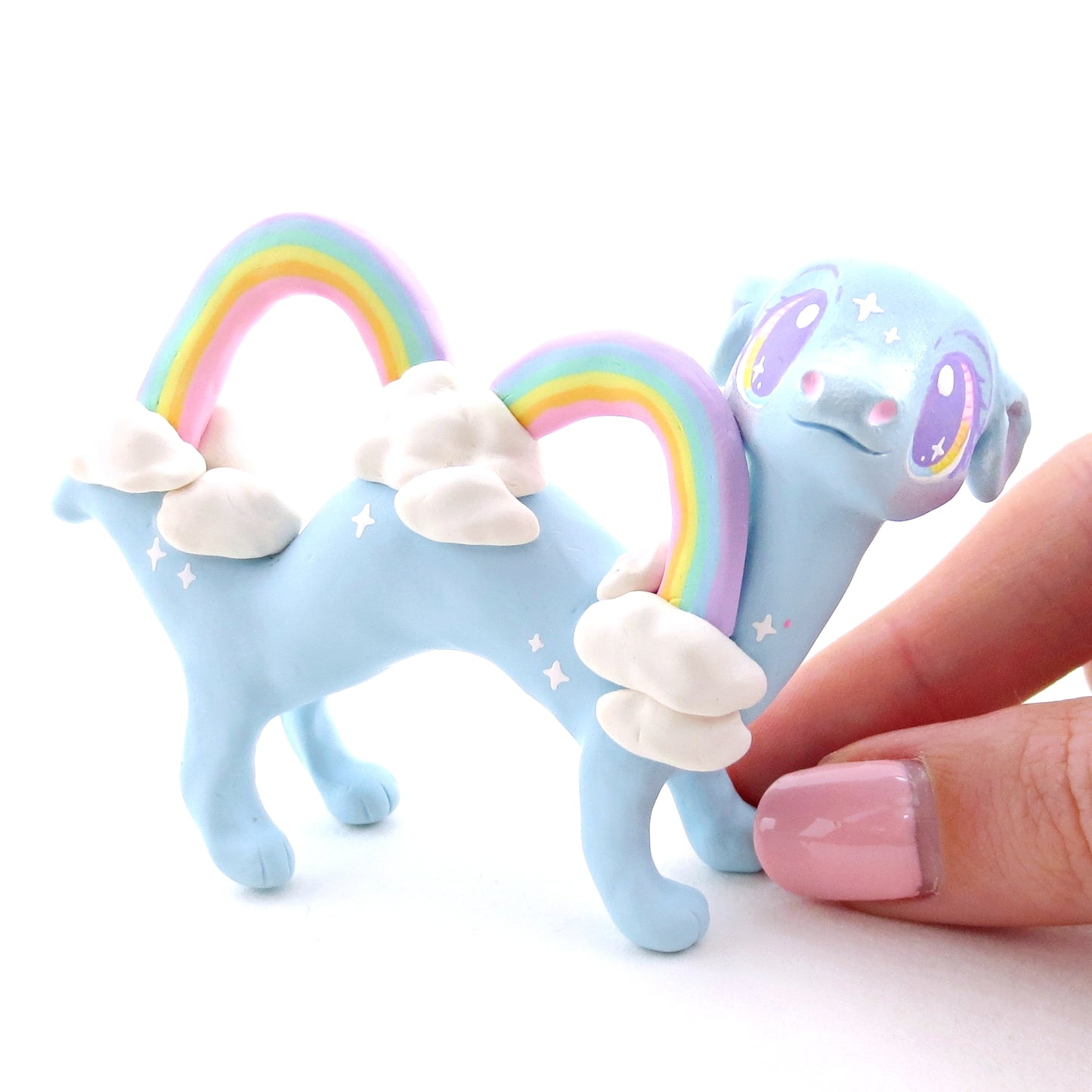 Rainbow Sky Cloud Noodle Dragon Figurine - Polymer Clay Rainbow Animals