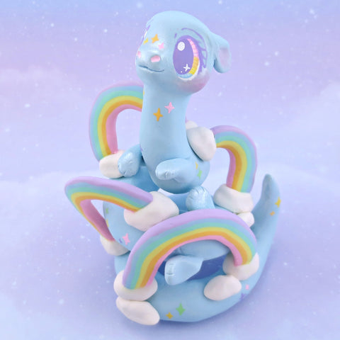 Rainbow Sky Cloud Spiral Noodle Dragon Figurine - Polymer Clay Rainbow Animals