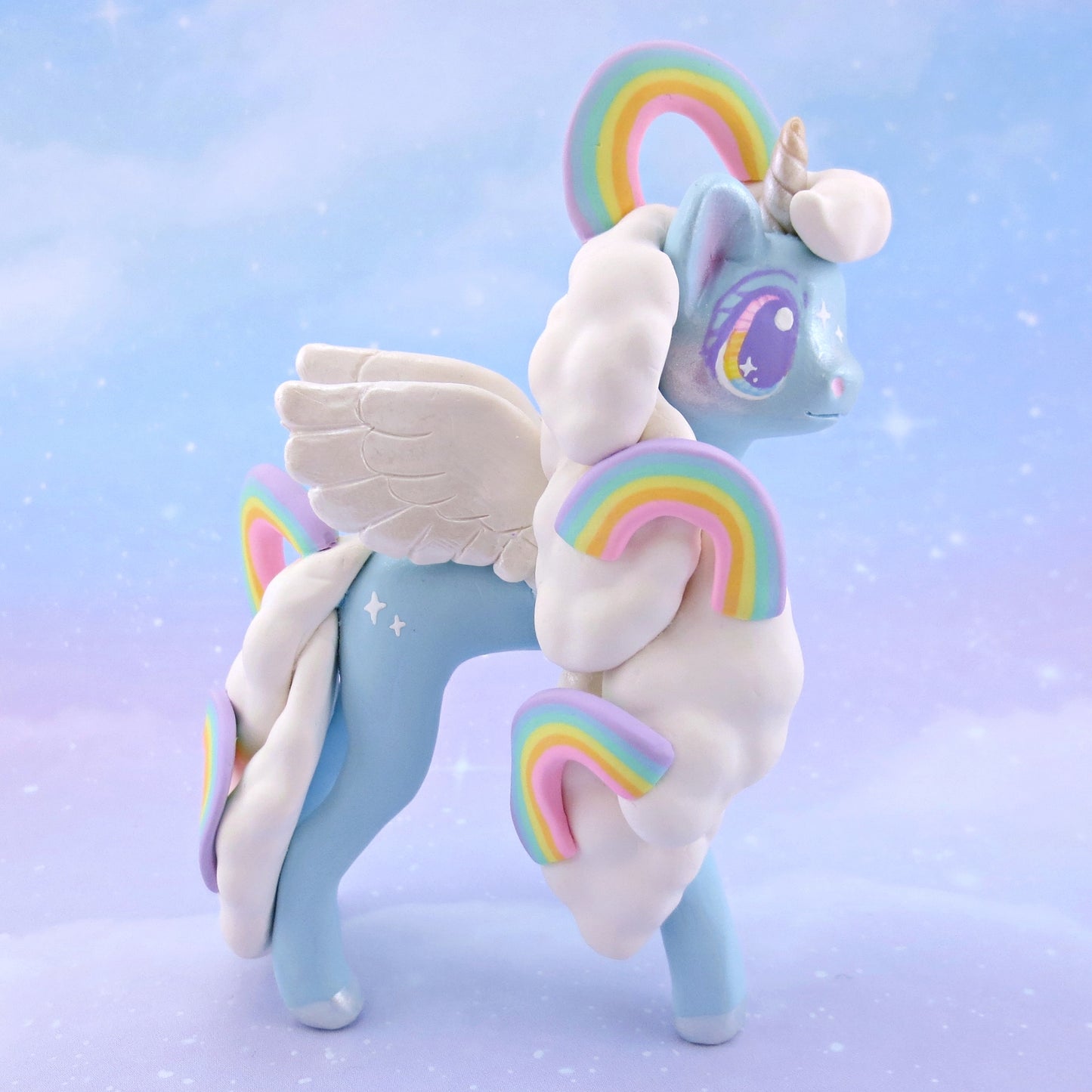 Rainbow Sky Cloud Pegasus Unicorn Figurine - Polymer Clay Rainbow Animals