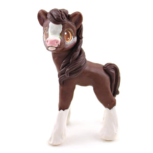 Bay Clydesdale Horse Figurine - Polymer Clay Spring Animal Collection