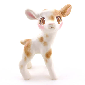 Brown and White Spotted Baby Goat Figurine - Polymer Clay Spring Animal Collection