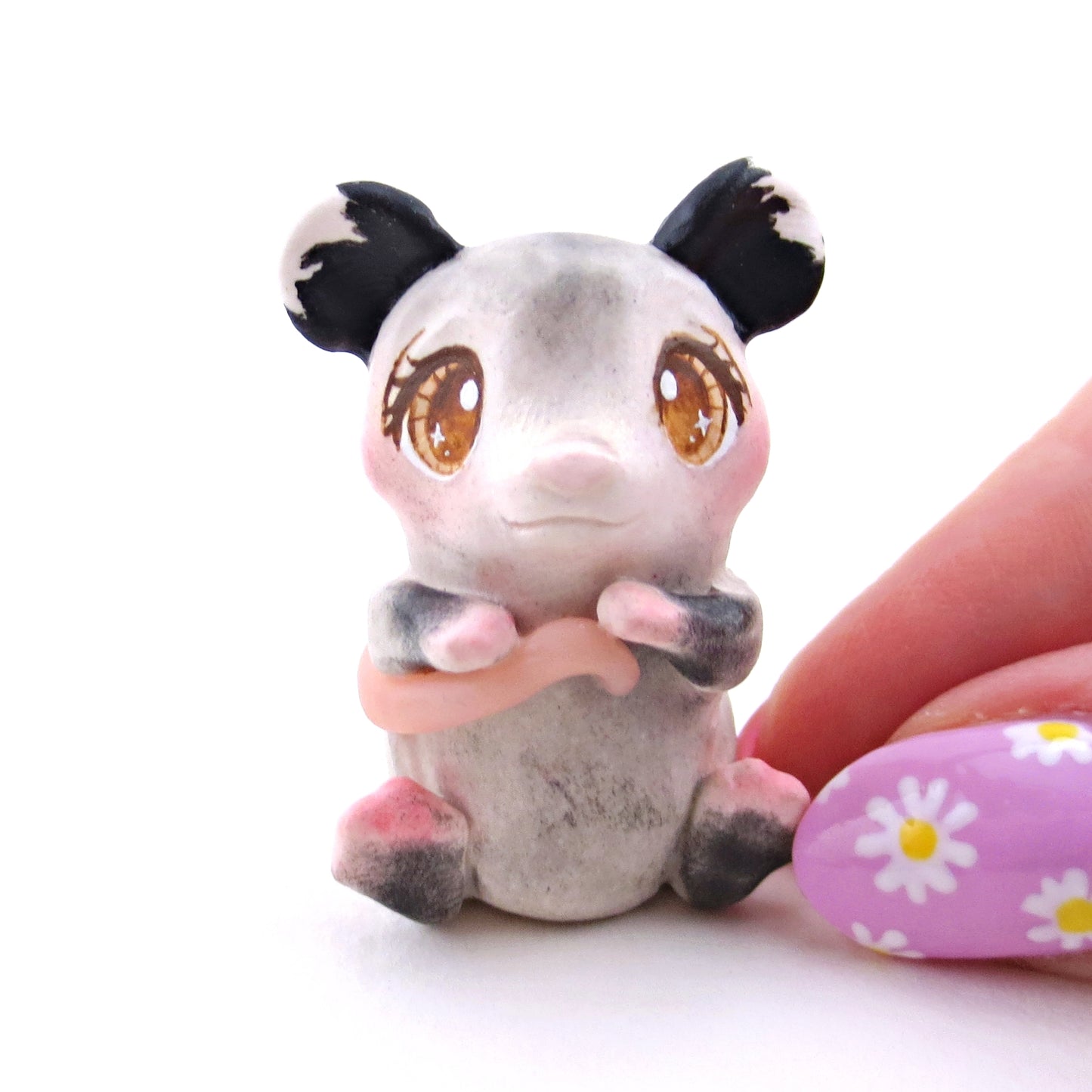 Little Brown-Eyed Opossum Figurine - Polymer Clay Spring Animal Collection