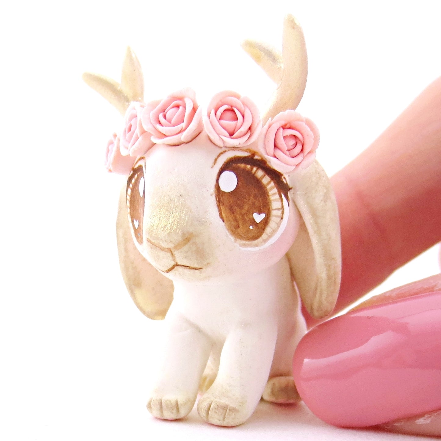 Flower Crown Holland Lop Jackalope Figurine - Polymer Clay Valentine Animals