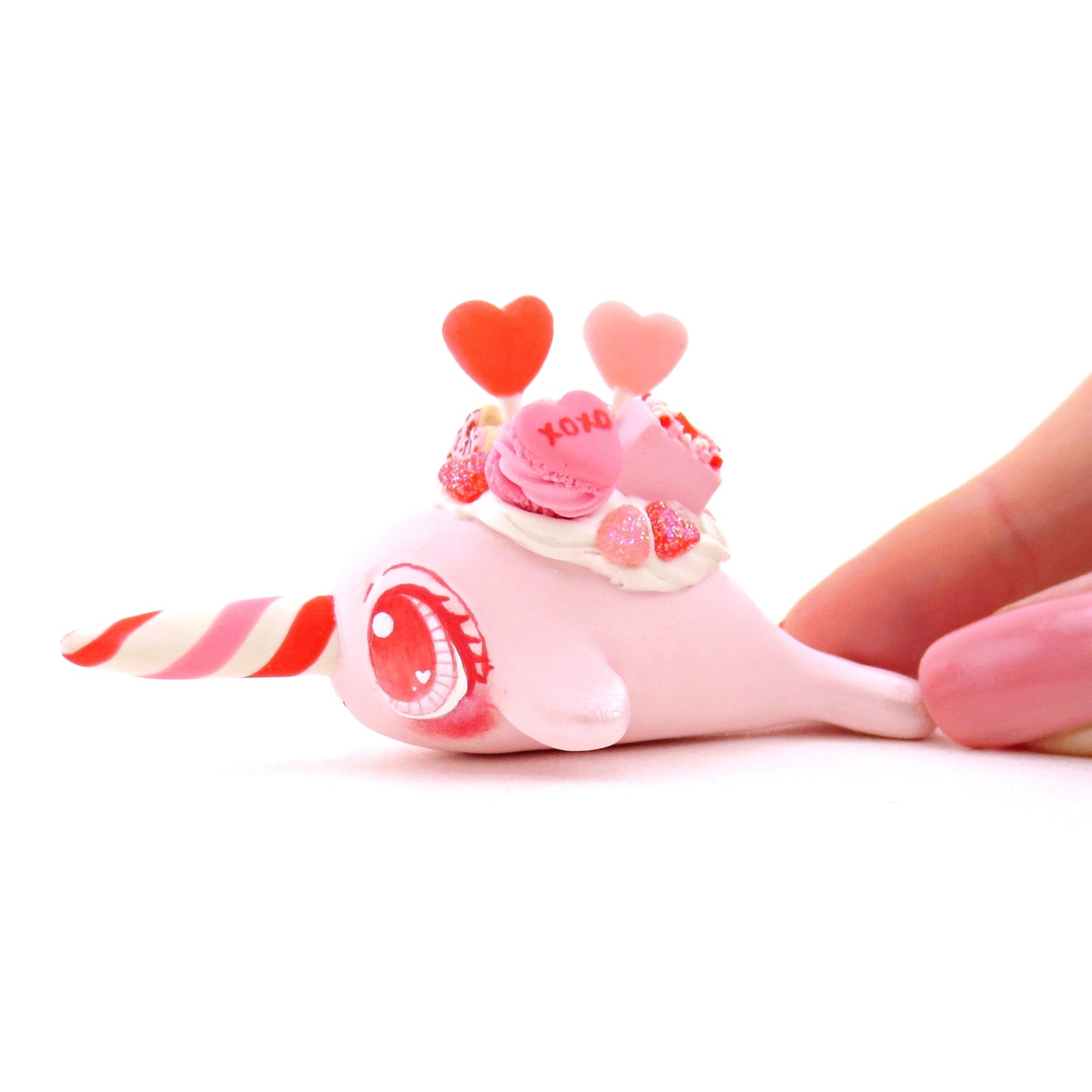Light Pink Valentine Dessert Narwhal Figurine - Version 2 - Polymer Clay Valentine Animals
