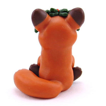 Holly Crown Red Fox Figurine - Polymer Clay Christmas Collection