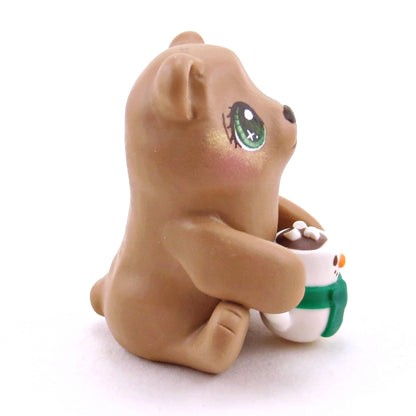 Brown Bear with a Snowman Hot Cocoa Mug Figurine - Polymer Clay Christmas Collection