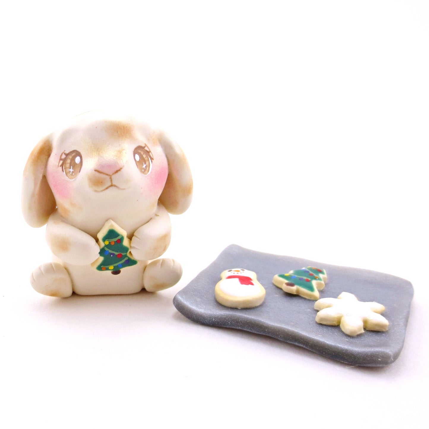 Baker Bunny with Christmas Cookies Figurine - Polymer Clay Christmas Collection