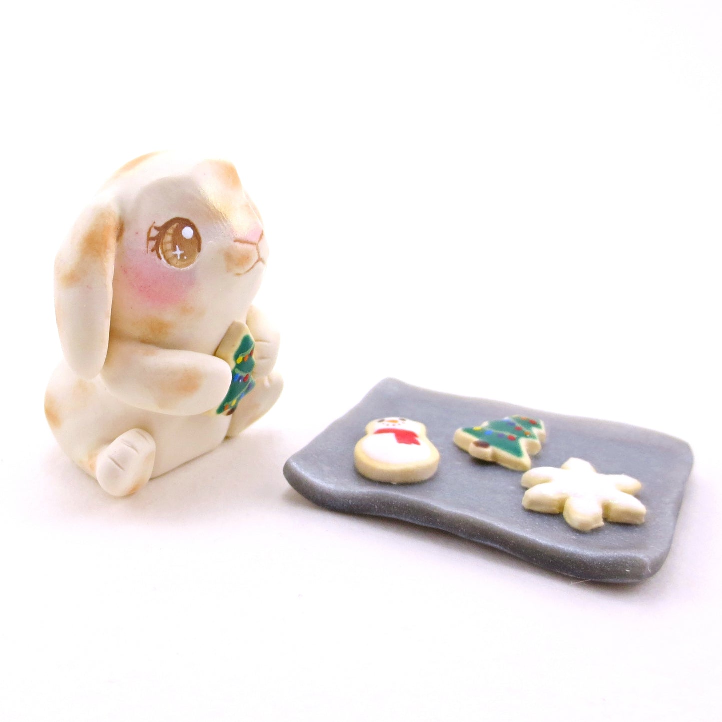 Baker Bunny with Christmas Cookies Figurine - Polymer Clay Christmas Collection