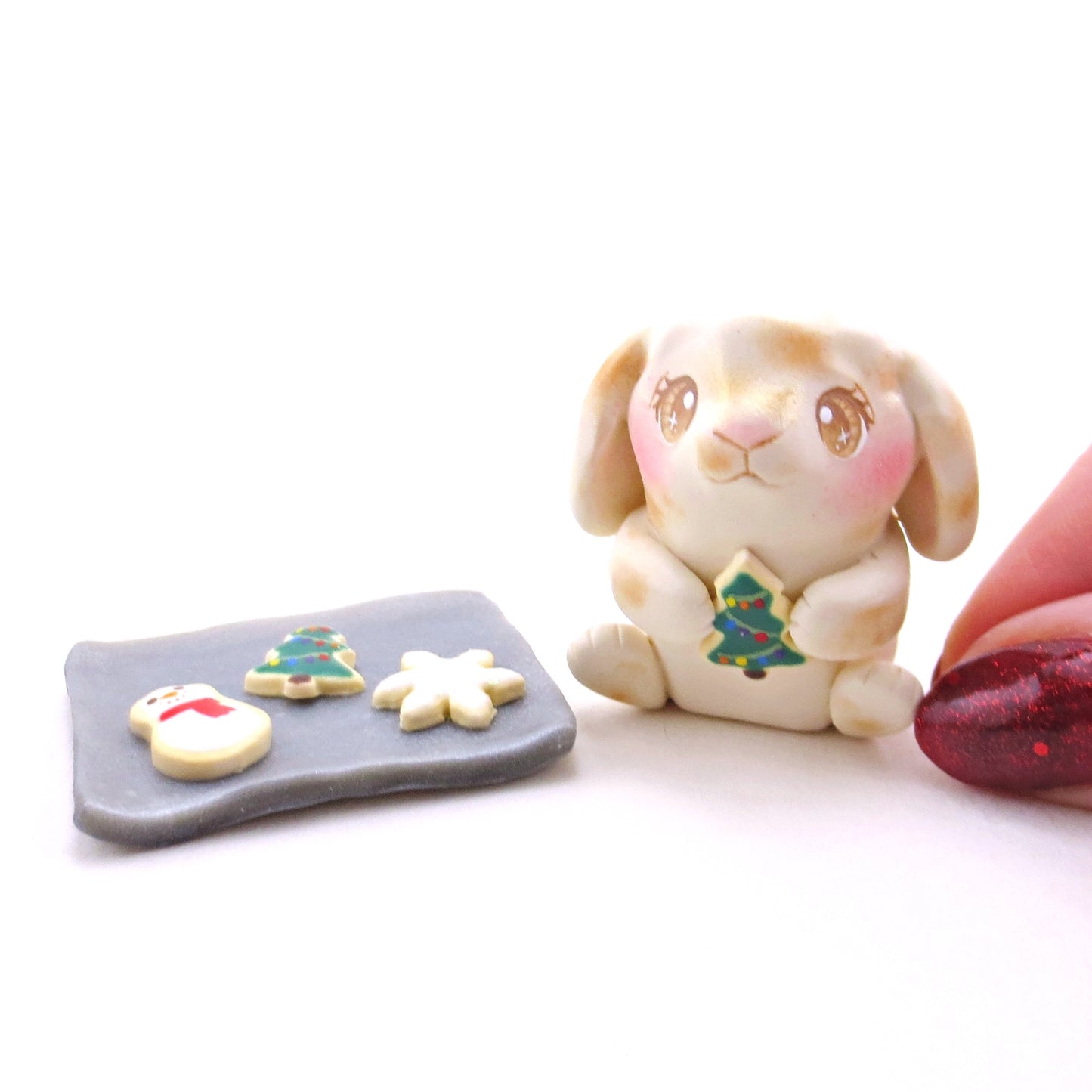 Baker Bunny with Christmas Cookies Figurine - Polymer Clay Christmas Collection