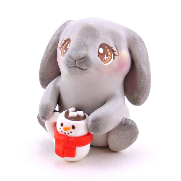 Bunny with a Snowman Hot Cocoa Mug Figurine - Polymer Clay Christmas Collection