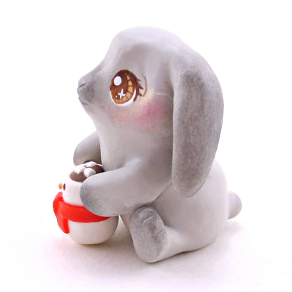 Bunny with a Snowman Hot Cocoa Mug Figurine - Polymer Clay Christmas Collection