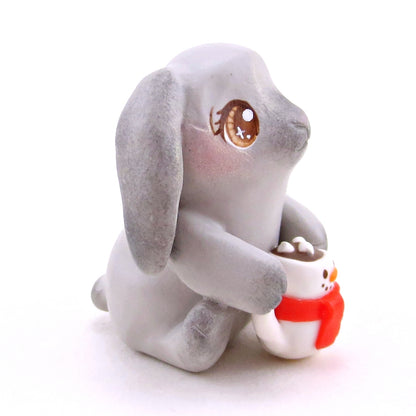 Bunny with a Snowman Hot Cocoa Mug Figurine - Polymer Clay Christmas Collection