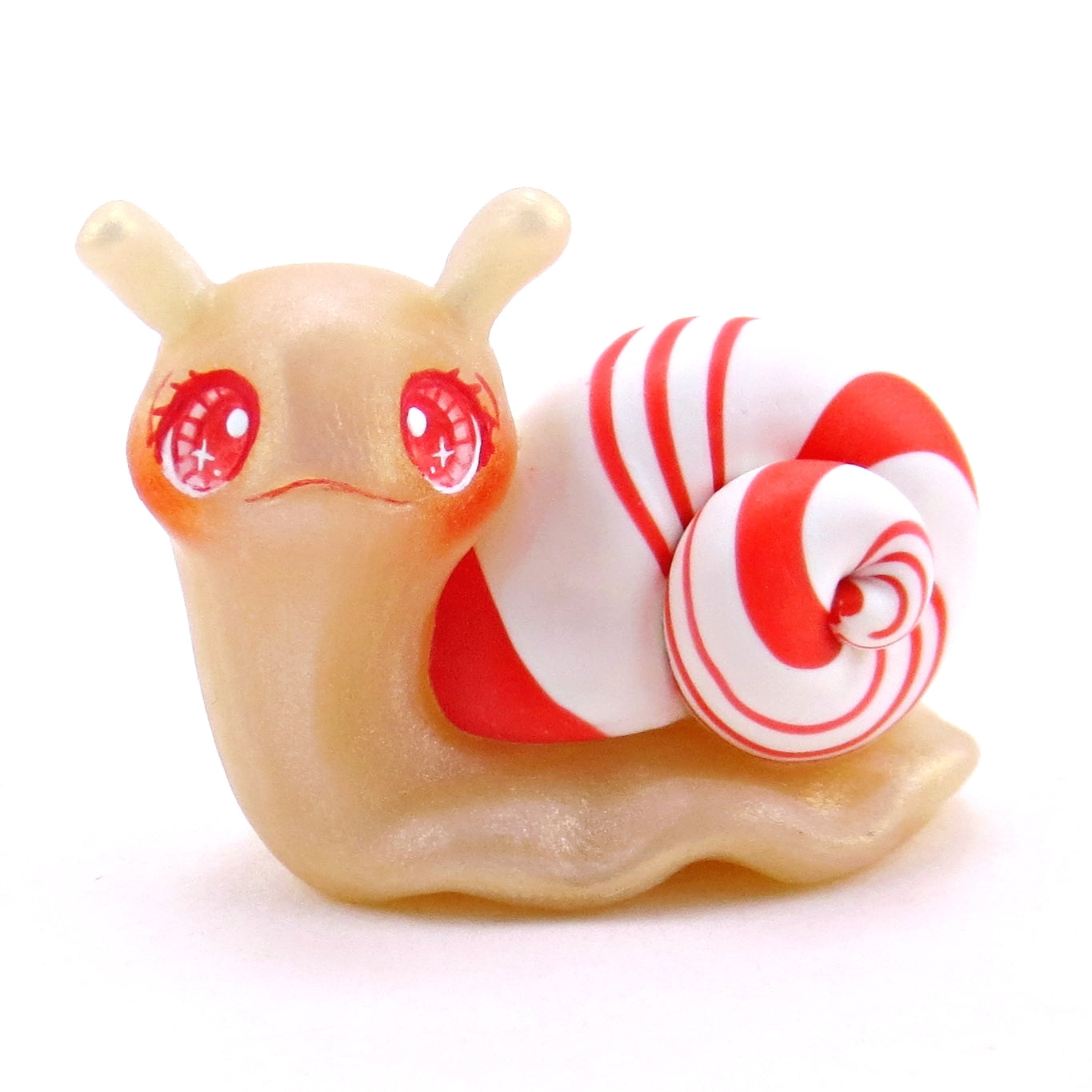 Candy Cane Snail Figurine - Polymer Clay Christmas Collection