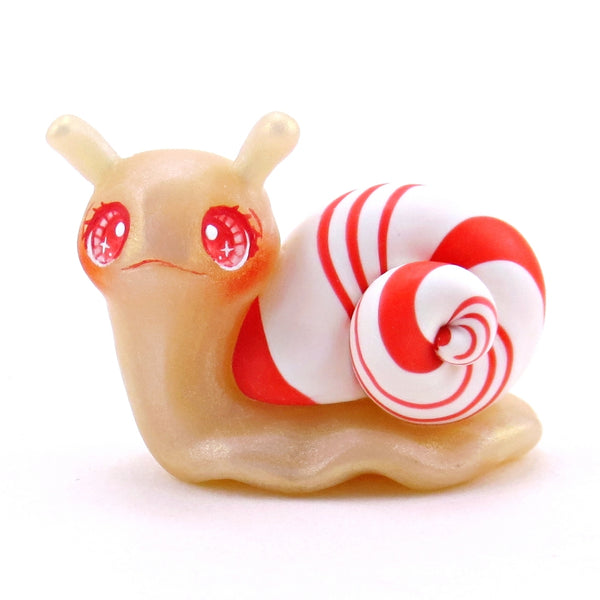 Candy Cane Snail Figurine - Polymer Clay Christmas Collection
